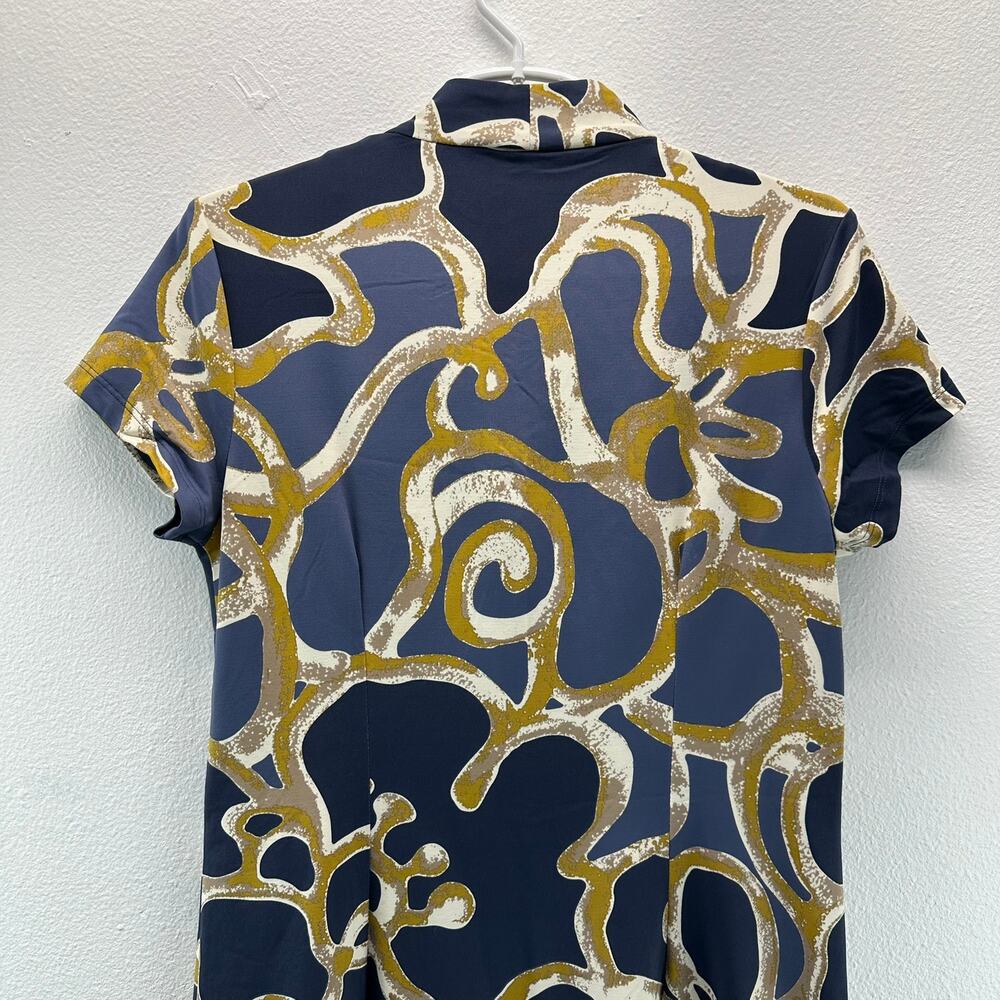 J. McLaughlin Navy, Gold & White Abstract Swirl Short-Sleeve Dress - Picture 5 of 11